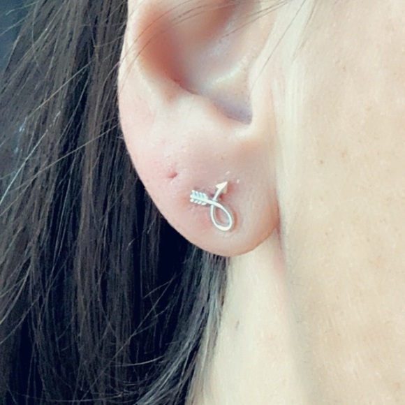 Sterling Silver Bent Arrow Tiny Stud Earrings - Picture 6 of 10